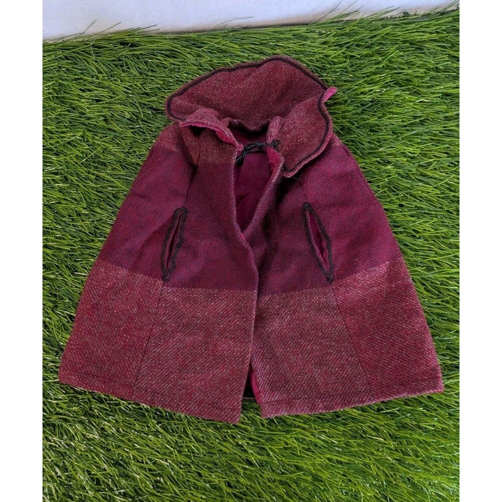 American Girl Doll Burgundy Tweed Winter Capelet High Collar Arm Slits 18"...